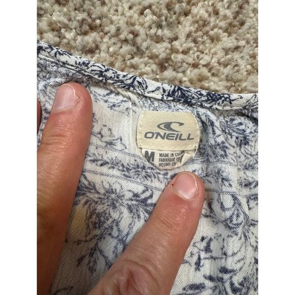 O'Neill Women's Mini Dress, Bell sleeves; women's Medium Blue floral/tropical - Picture 4 of 14